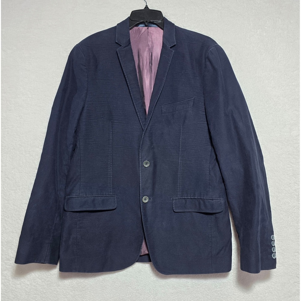 Emile Lafaurie Paris Mens Navy Blue Slub Cotton Blazer Sport Coat Size 52 BOBO N